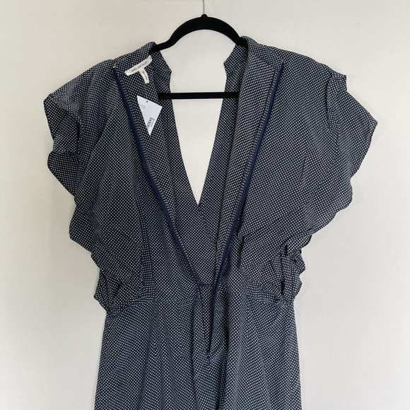 Anthropologie Avec les Filles Dress Women Medium Blue Polka Dot Ruffle Pockets - Picture 12 of 12